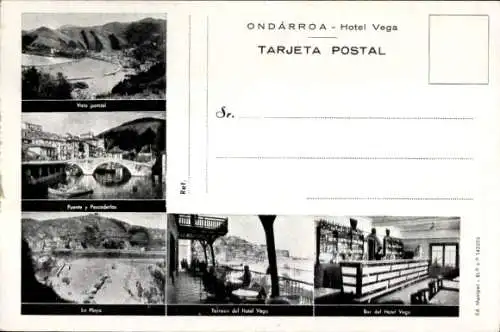 Ak Ondarroa Baskenland Spanien, Hotel Vega, Panorama, Brücke, Terrasse, Bar