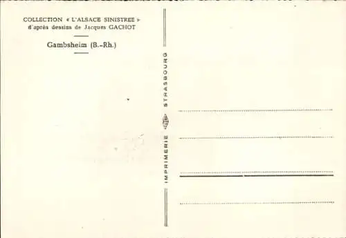 Künstler Ak Gachot, Jacques, Gambsheim Bas Rhin, Ruine, zerstörte Kirche