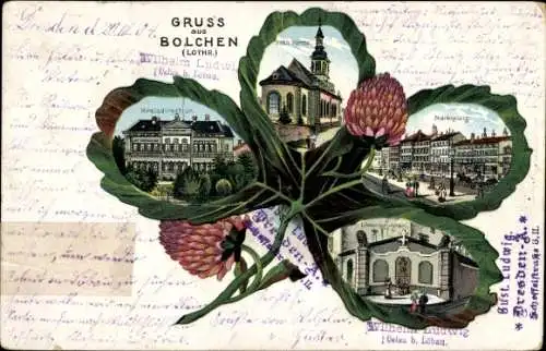 Kleeblatt Litho Boulay Bolchen Lothringen Moselle, Kreisdirektion, Kath. Kirche, Löwenbrunnen, Markt