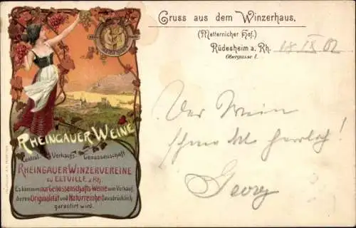 Künstler Ak Rüdesheim am Rhein, Winzerhaus, Rheingauer Weine