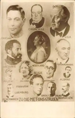Ak Politiker und Staatsoberhäupter, Juliana der Niederlande, Winston Churchill, Georg VI.