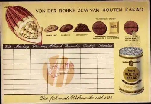 Stundenplan Van Houten Kakao, Die führende Weltmarke seit 1818, Schokolade um 1950