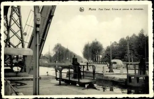 Ak Mons Wallonien Hennegau, Kanalbrücke, Schleuse, Avenue de Jemappes