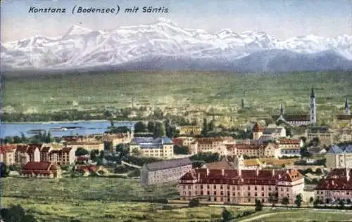 Ak Konstanz am Bodensee, Gesamtansicht, Säntis