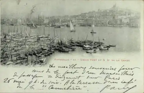 Ak Marseille Bouches du Rhône, Hafen, Notre-Dame-de-la-Garde