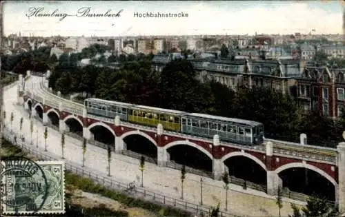 Ak Hamburg Nord Barmbek, Hochbahnstrecke, Panorama