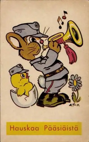Künstler Ak Ostern, Osterhase, Küken