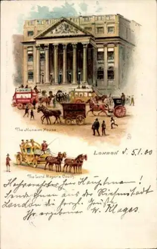 Litho London City, The Mansion House, The Lord Mayor's Coach, Tuck 9
