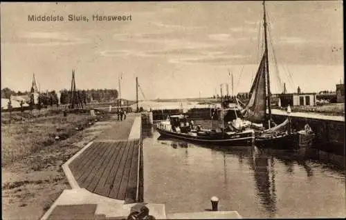 Ak Hansweerd Hansweert Zeeland Niederlande, Mittlere Schleuse