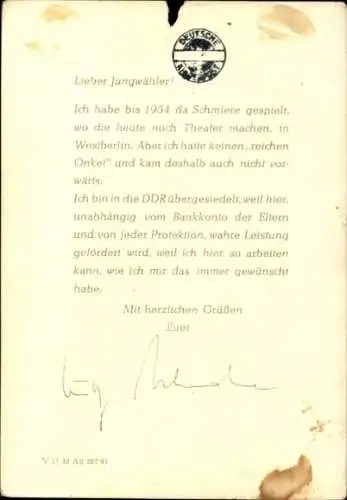 AK Schauspieler Lutz Jahoda, Portrait, Autogramm