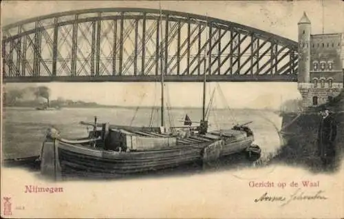 Ak Nijmegen-Gelderland, Blick auf die Waal, Brücke