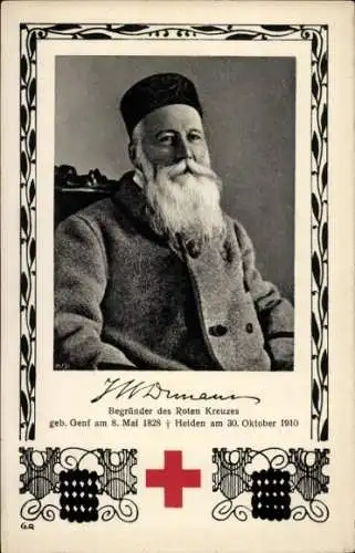 Passepartout Ak Henry Dunant, Begründer des Roten Kreuzes, Portrait