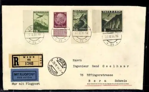 DR Ostmark, Österreich Nr. 600, 604, 609 mit DR 520 auf R-Luftpostbrieg