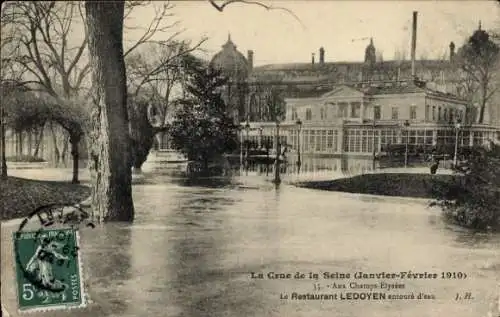 Ak Paris VIII, Seineflut auf den Champs Elysées, Restaurant Ledoyen