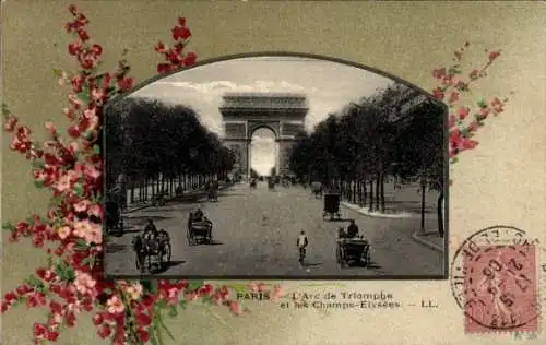 Passepartout Ak Paris VIII, Arc de Triomphe und Champs Elysées