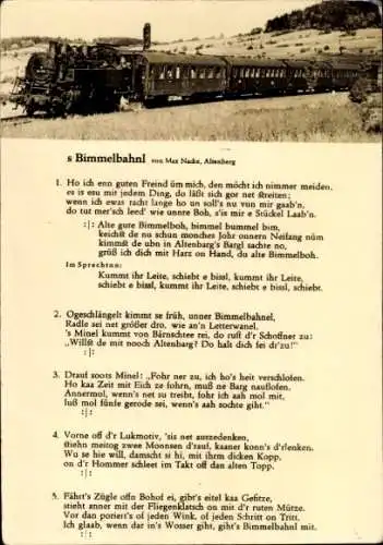 Ak Deutsche Eisenbahn, Gedicht Bimmelbahn, Ho ich enn guten Freind üm mich...