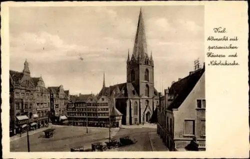 Ak Kiel, Altmarkt, persianische Häuser, Nikolaikirche