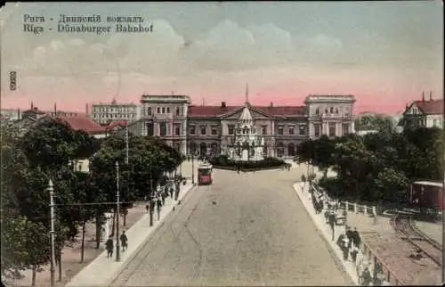 Ak Riga Lettland, Dünaburger Bahnhof