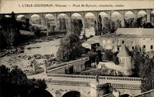 Ak L'Isle Jourdain Vienne, Pont St-Sylvain, minoterie, viaduc