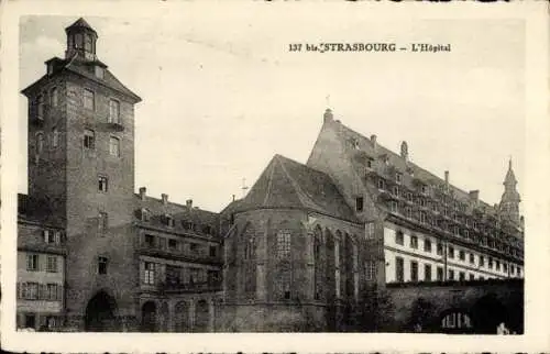 Ak Straßburg Elsass Bas Rhin, Blick auf das Krankenhaus, Türme
