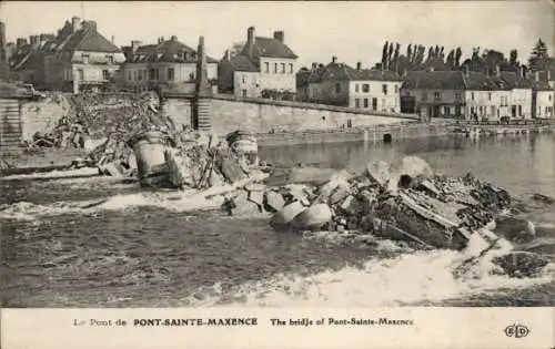 Ak Pont Sainte Maxence Oise, zerstörte Brücke