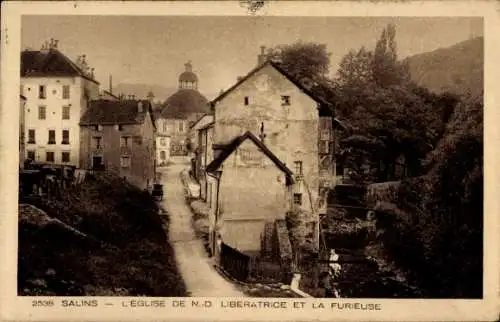 Ak Salins les Bains Jura, L'Eglise de N.-D. Liberatrice et la Furieuse