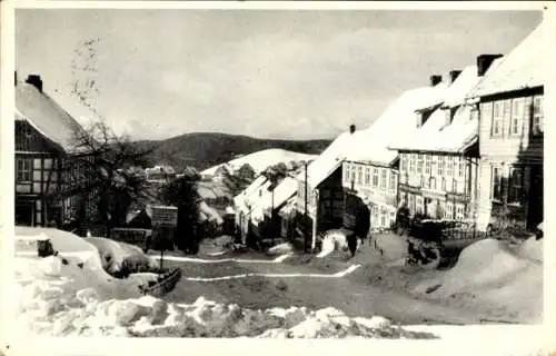 Ak Sankt Andreasberg Braunlage im Oberharz, Breitestraße, Fachwerkhaus, Winter