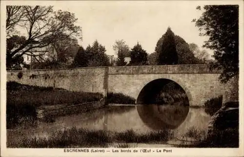 Ak Escrennes Loiret, Bords de l'Oeuf, Brücke