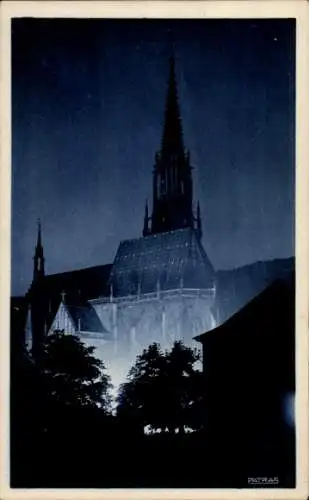 Ak Thann Elsass Haut Rhin, Abends, Kathedrale Saint-Thiebaut