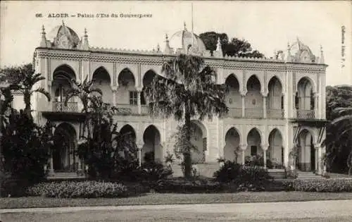 Ak Alger Algerien, Palais d'Ete du Gouverneur, Straßenpartie, Palmen, Fassade