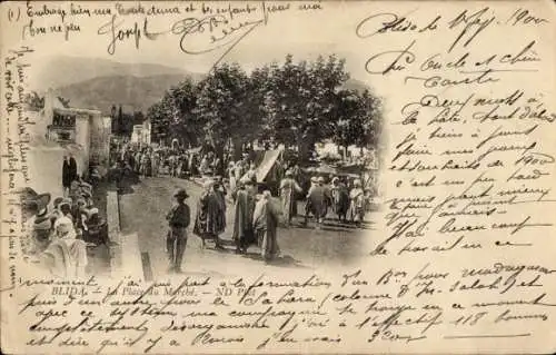 Ak Blida Algerien, La Place du Marché, Marktplatz, ND. Foto. 4