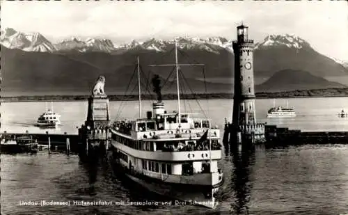 Ak Lindau am Bodensee Schwaben, Hafeneinfahrt, Drei Schwestern