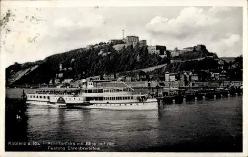 Ak Ehrenbreitstein Koblenz am Rhein, Festung, Schiffbrücke