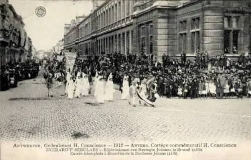 Ak Anvers Antwerpen Flandern, Cortege commemoratif H. Conscience 1912, Duchesse Jeanne