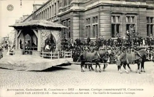 Ak Anvers Antwerpen Flandern, Cortege commemoratif H. Conscience 1912, Famille de tisserands