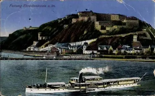 Ak Ehrenbreitstein Koblenz am Rhein, Festung, Dampfer