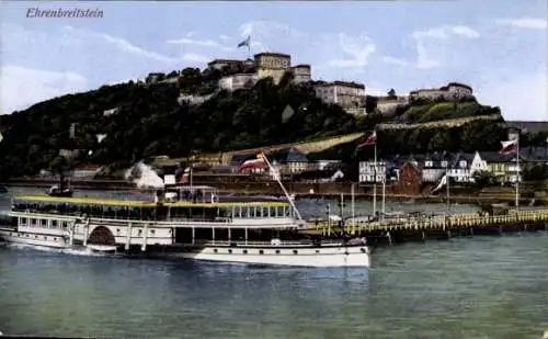 Ak Ehrenbreitstein Koblenz am Rhein, Teilansicht, Dampfer