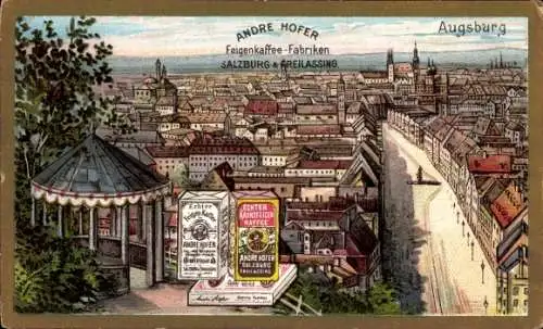 Ak Augsburg in Schwaben, Panorama, Reklame Andre Hofer, Feigenkaffee-Fabriken