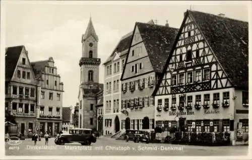 Ak Dinkelsbühl Mittelfranken, Marktplatz, Christoph v. Schmid Denkmal, Hotel goldne Rose, Ratskeller