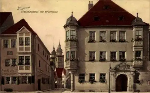 Ak Bayreuth, Stadtmagistrat, Brautgasse, Restaurant Gröber