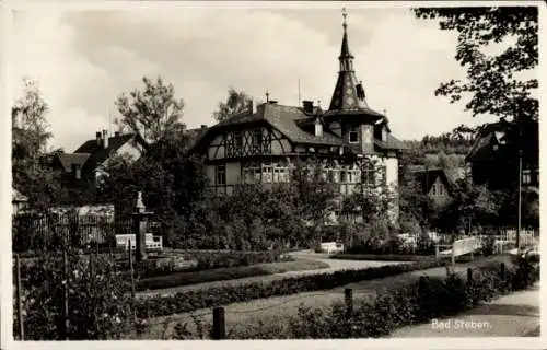 Ak Bad Steben im Frankenwald Bayern, Rosengarten, Fachwerkhaus