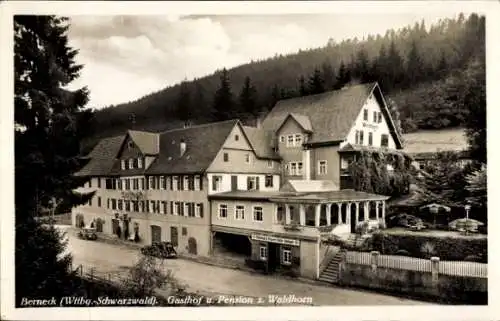 Ak Berneck Altensteig im Schwarzwald, Gasthof Pension zum Waldhorn, Außenansicht, Terrasse