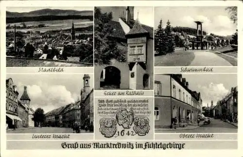 Ak Marktredwitz im Fichtelgebirge, Stadtbild, Erker, Rathaus, Schwimmbad, Unterer Markt