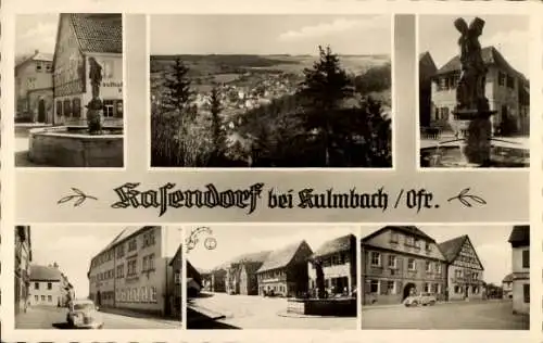 Ak Kasendorf in Oberfranken, Totalansicht, Brunnen, Teilansichten
