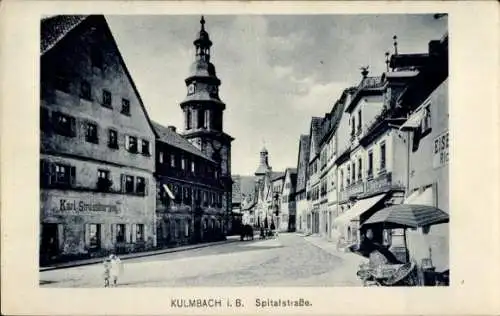 Ak Kulmbach in Oberfranken, Spitalstraße, Kirchturm, Turmuhr