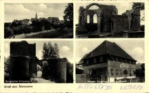 Ak Altenstein Maroldsweisach in Unterfranken, Teilansicht, Burgruine, Eingang, Jünger Gasthaus