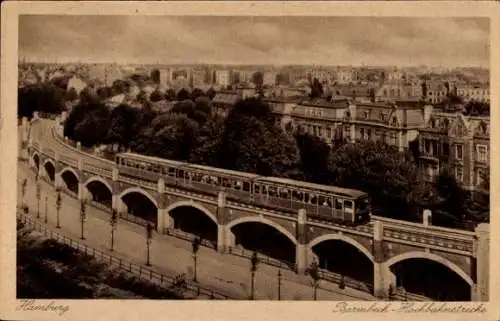 Ak Hamburg Nord Barmbek, Hochbahnstrecke, Hochbahn in Fahrt