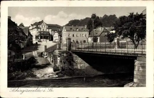 Ak Schirgiswalde in der Lausitz, Teilansicht, Brücke