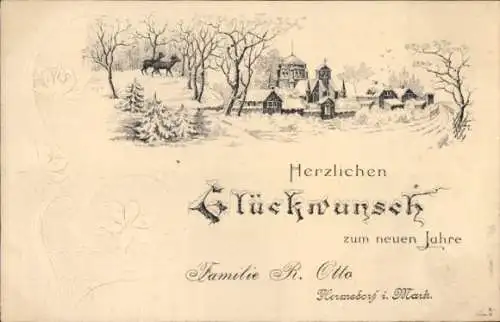 Präge Ak Fröhliches Neujahr, Wintermotiv, Familie R. Otto, Berlin Reinickendorf Hermsdorf
