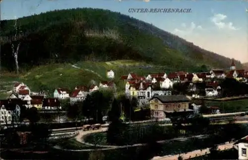 Ak Unterreichenbach im Schwarzwald, Teilansicht, Bahnhof